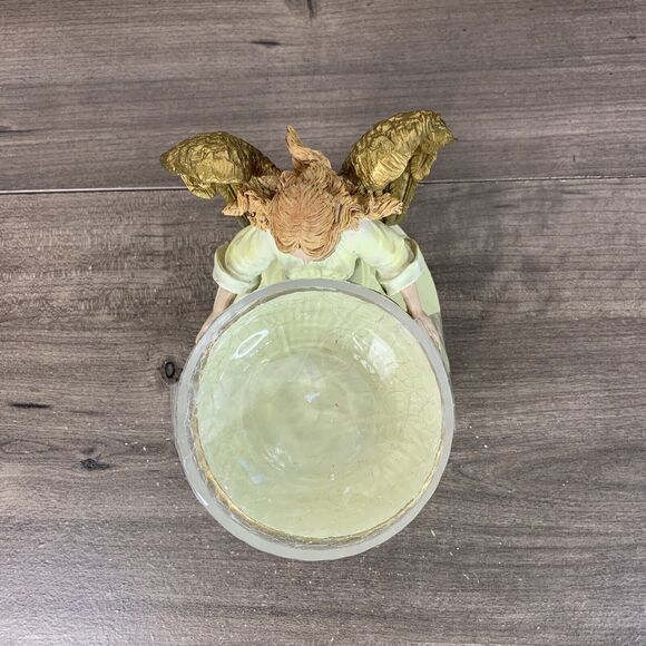 VTG Beautiful Angel Candy Bowl Crackle Glass White and Gold on Base - Picture 7 of 11